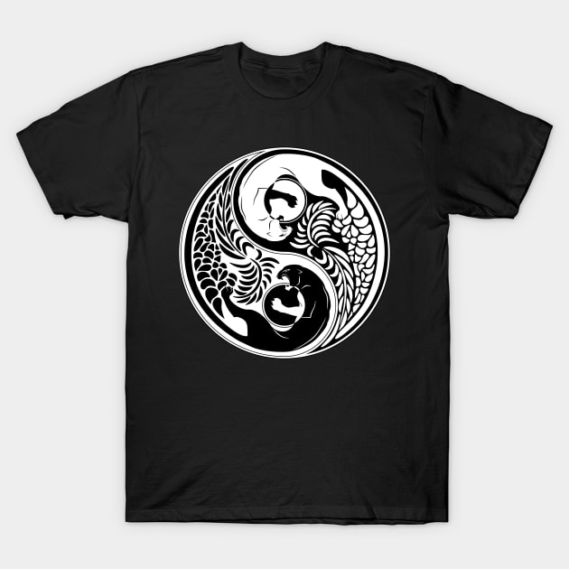 Yin Yang Wild Cat Black and White Tattoo Style T-Shirt by BluedarkArt